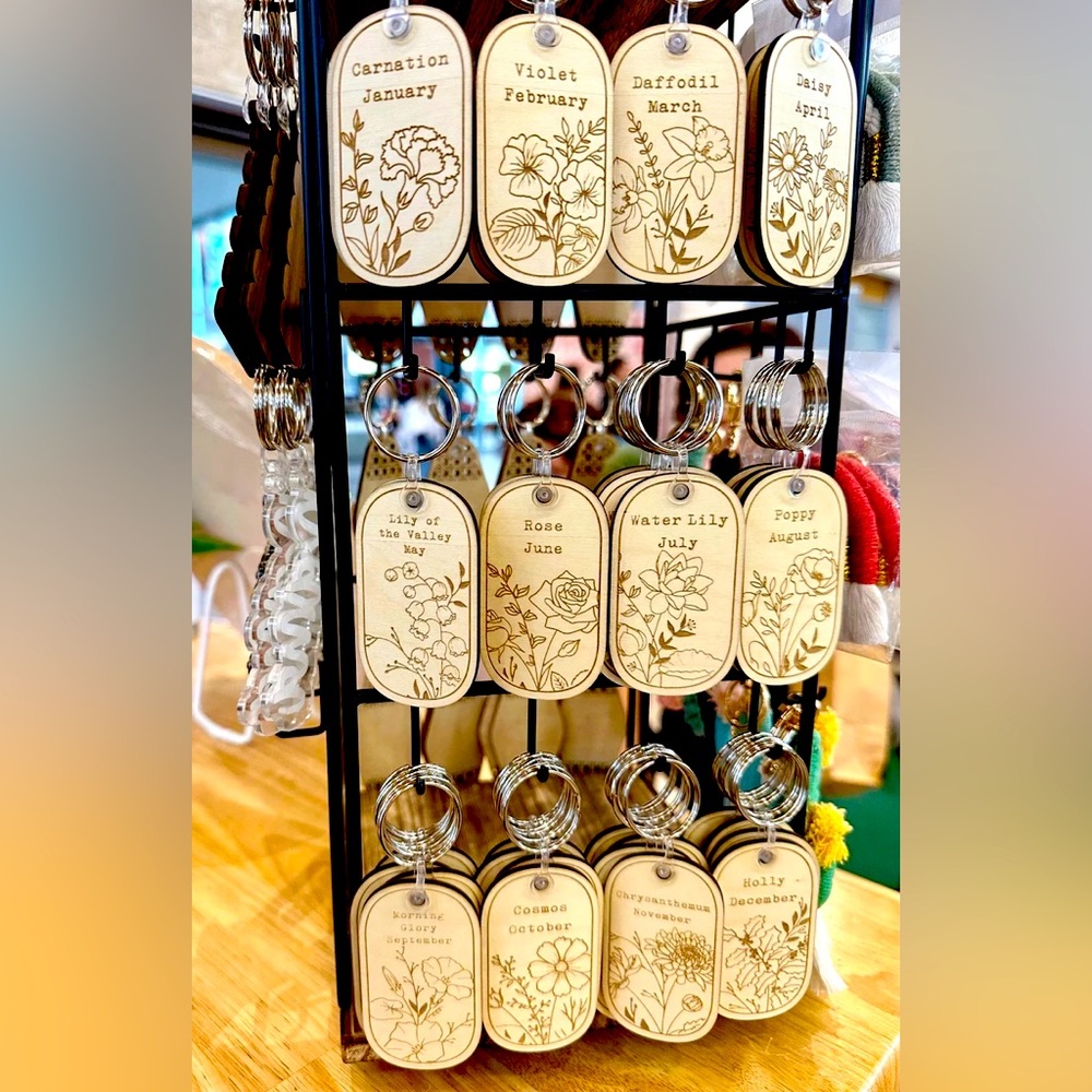 March Birth Month Flower Keychain Gift Engraved Keychain Personalized Gift